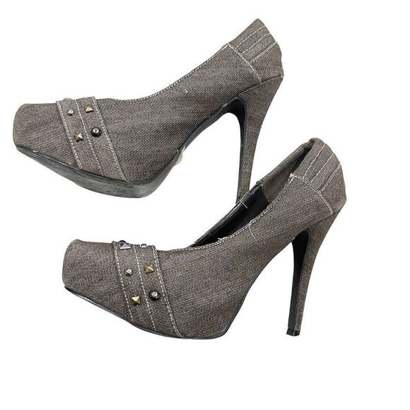 Quipid Tweed Like Pointed Toe Platform Stiletto High Herms with Metal Accent 8:5 - Picture 4 of 9